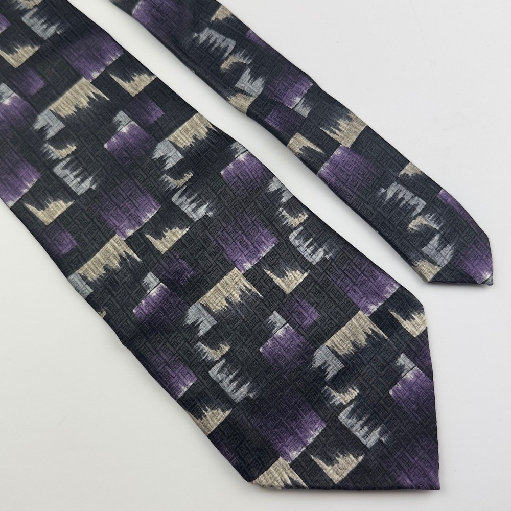 Pierre Cardin Mens Silk Tie Purple Grey Abstract Geometric Made in USA